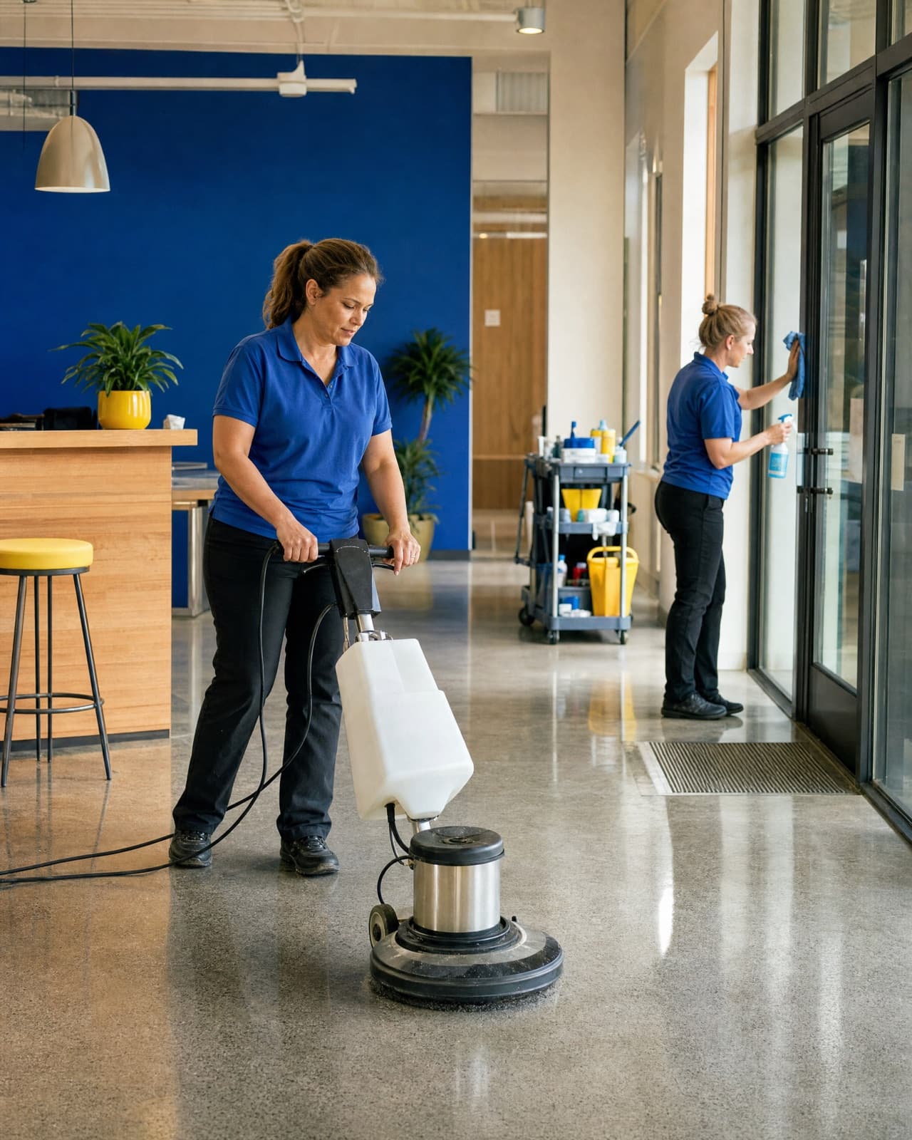 The owner or crew at work in their cleaning company