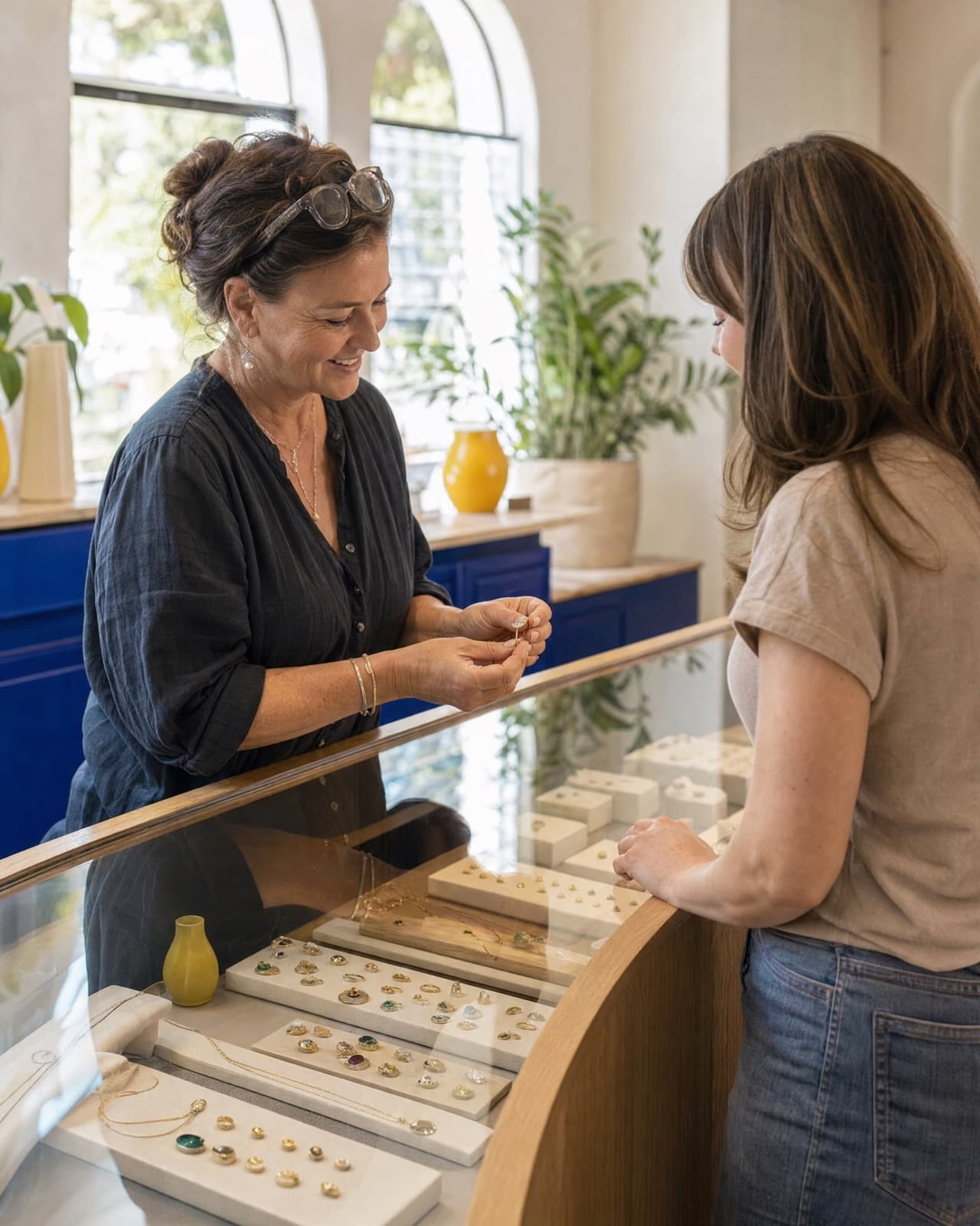 The owner or crew at work in their jewelry store