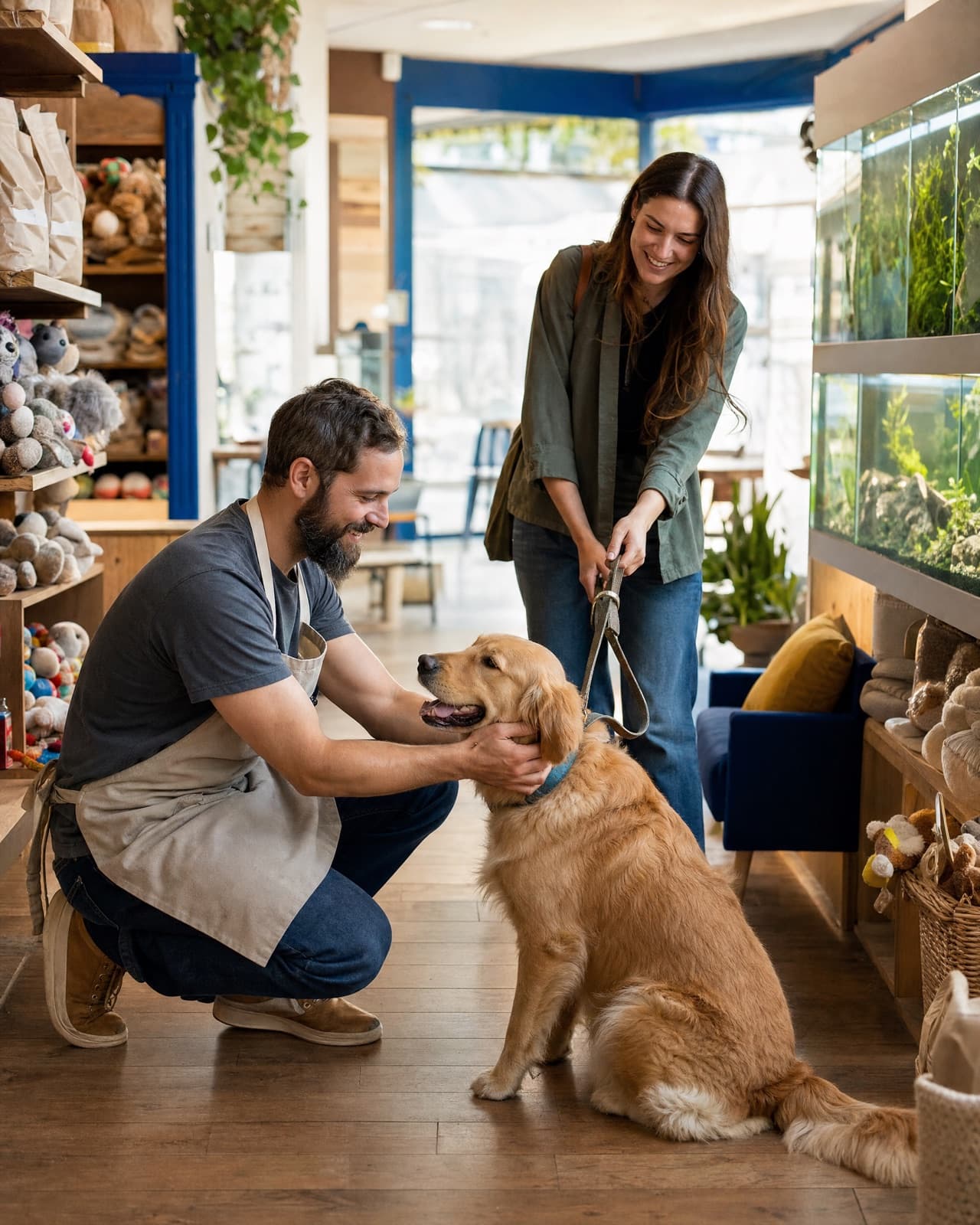 The owner or crew at work in their pet store