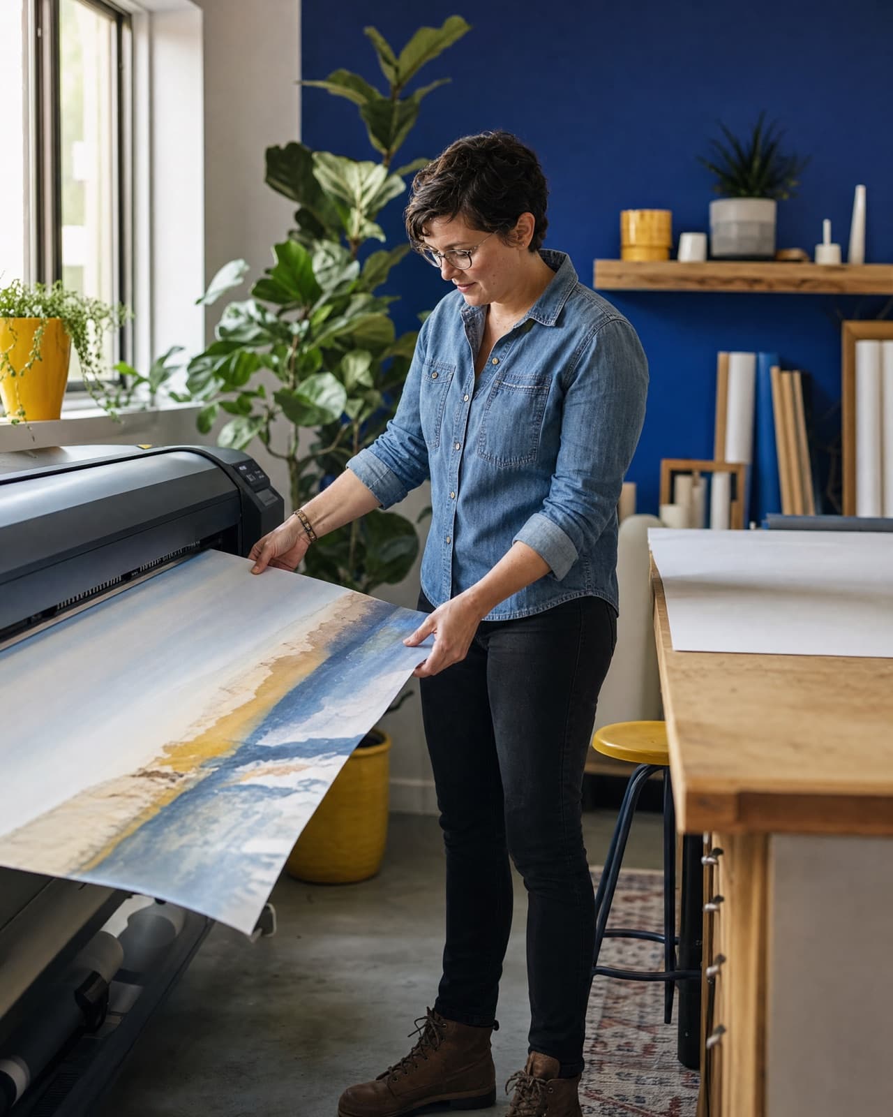 The owner or crew at work in their print shop