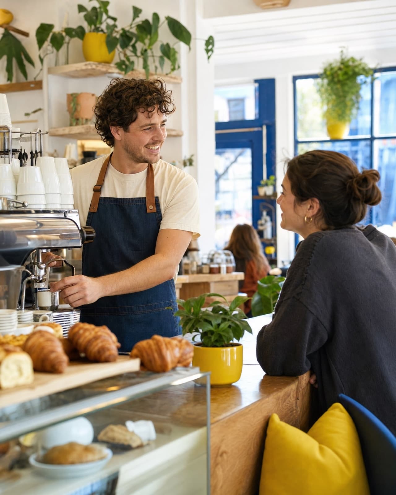 The owner or crew at work in their cafe