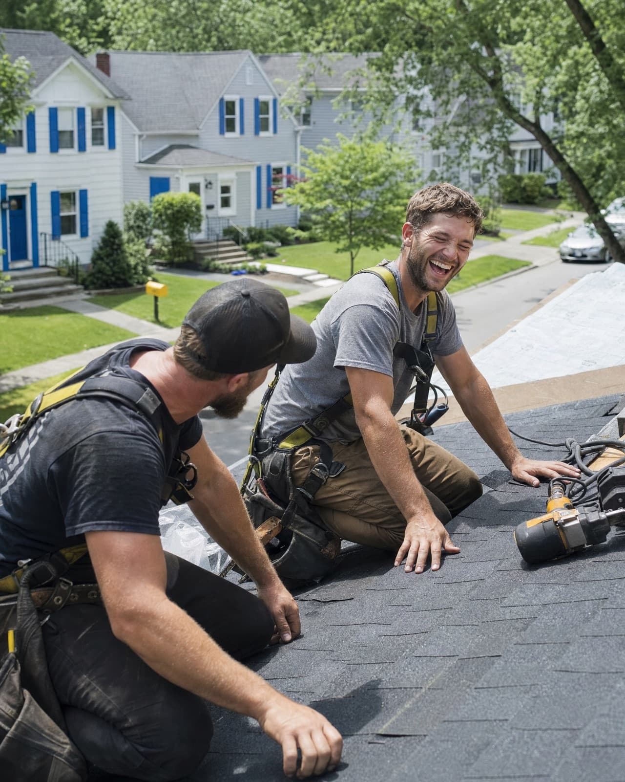The owner or crew at work in their roofing company